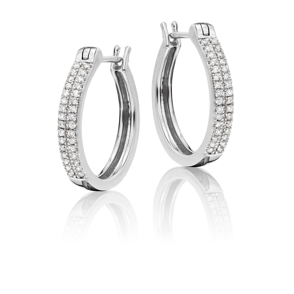 Double line 0.25ct diamond hoop earrings in 9K white gold