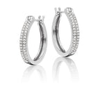 Double line 0.25ct diamond hoop earrings in 9K white gold