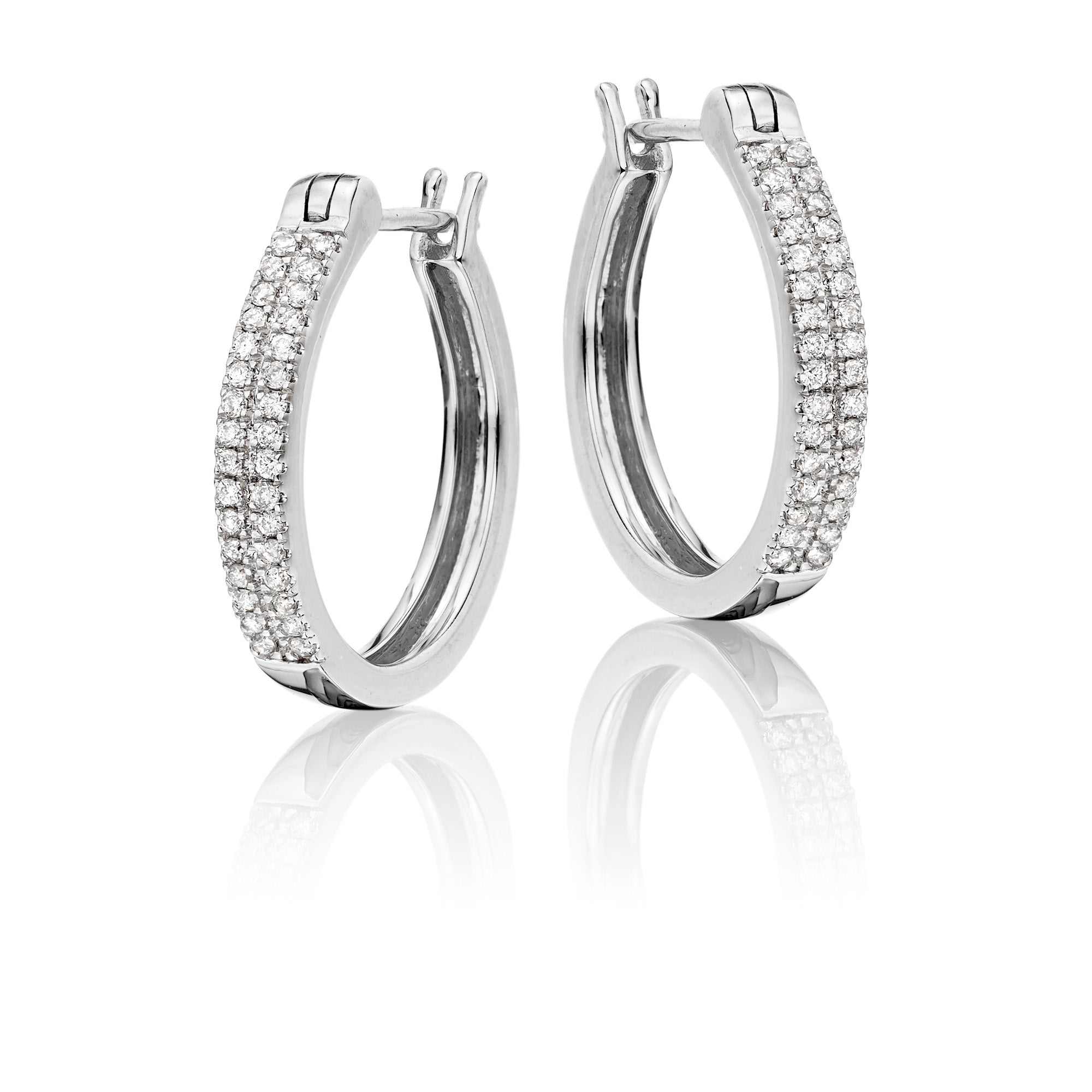 Double line 0.25ct diamond hoop earrings in 9K white gold