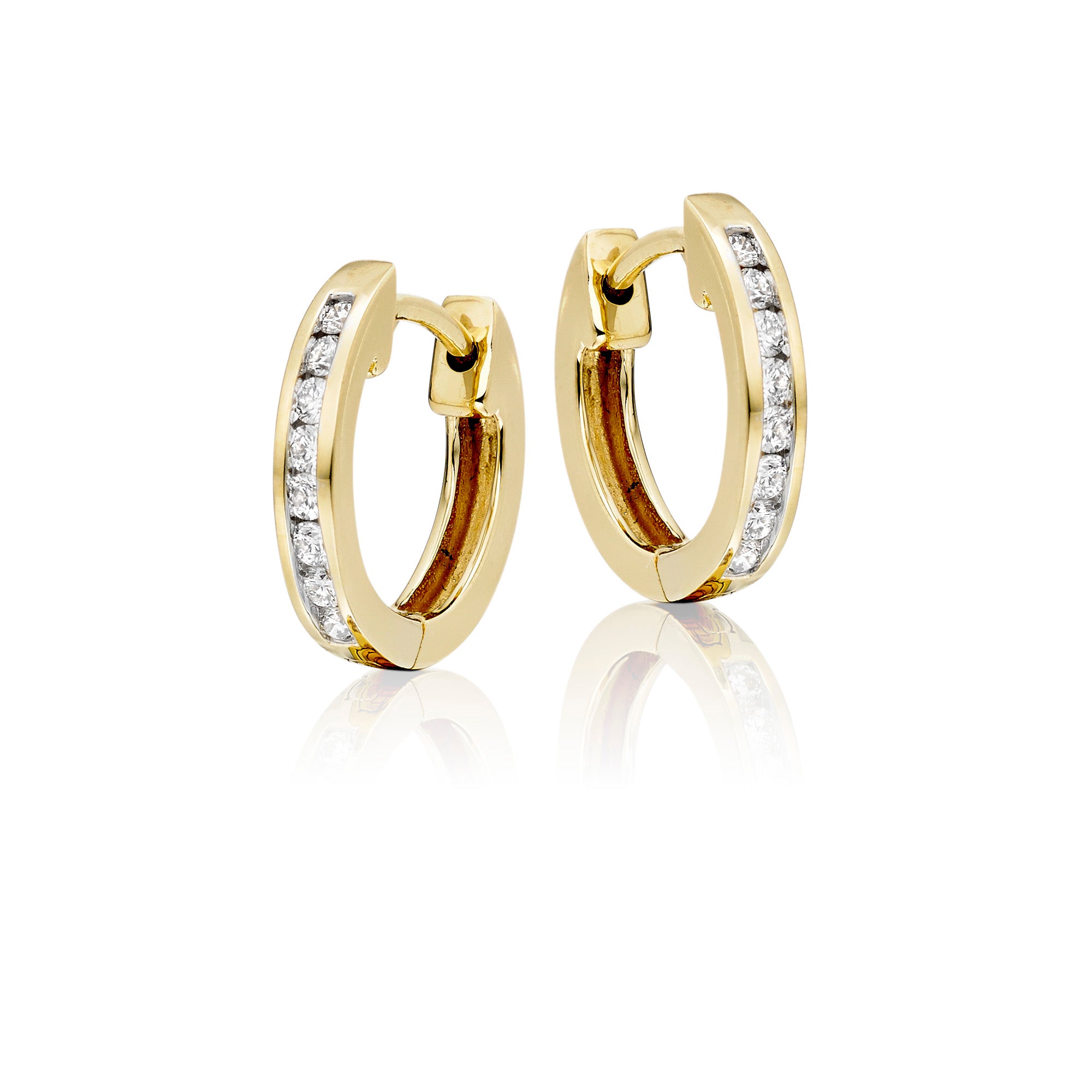 Channel set 0.25ct diamond hoop earrings in 18K yellow gold