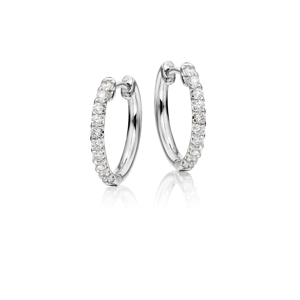Small single line 0.20ct diamond hoop earrings in 18K white gold