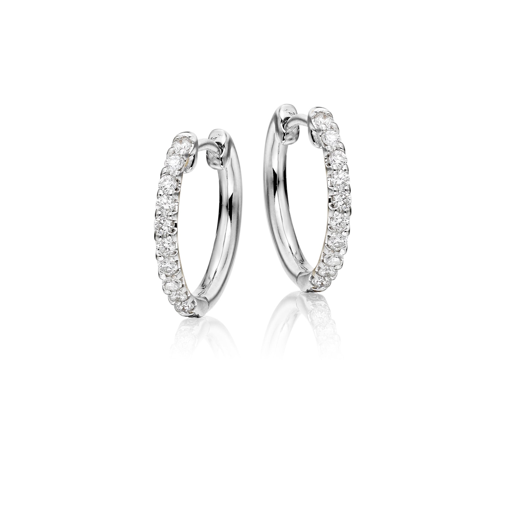 Small single line 0.20ct diamond hoop earrings in 9K white gold