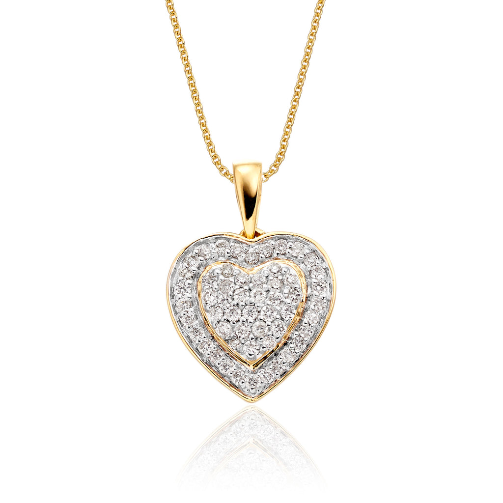 Fire heart 0.25ct cluster diamond pendant in 9K yellow gold