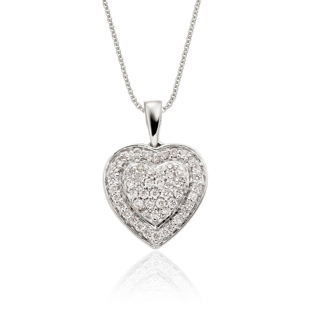 Fire heart 0.25ct cluster diamond pendant in 9K white gold