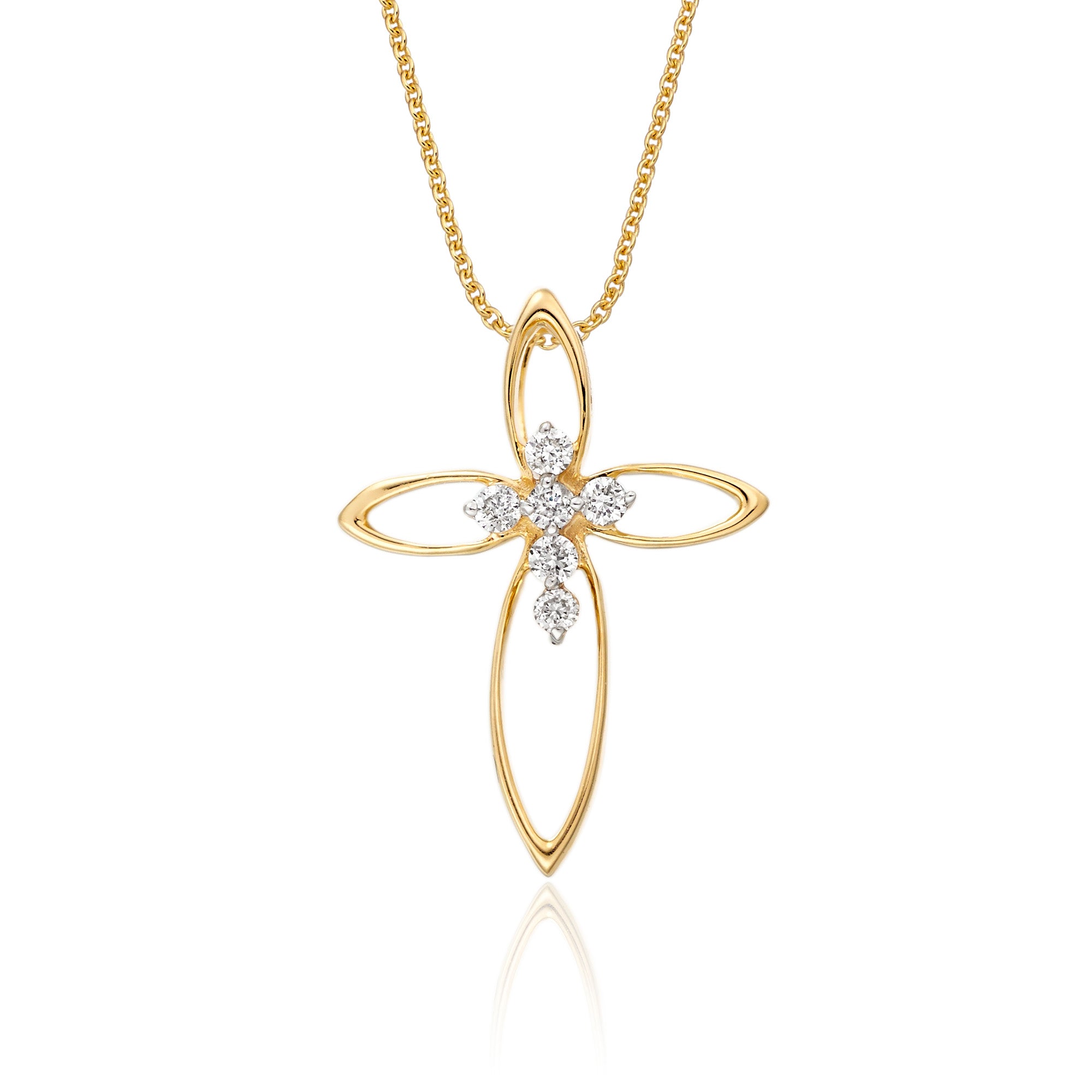 Cross pendant 0.08ct diamonds in 9K yellow gold