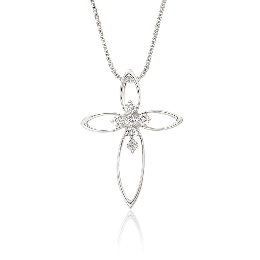 Cross pendant 0.08ct diamonds in 18K white gold