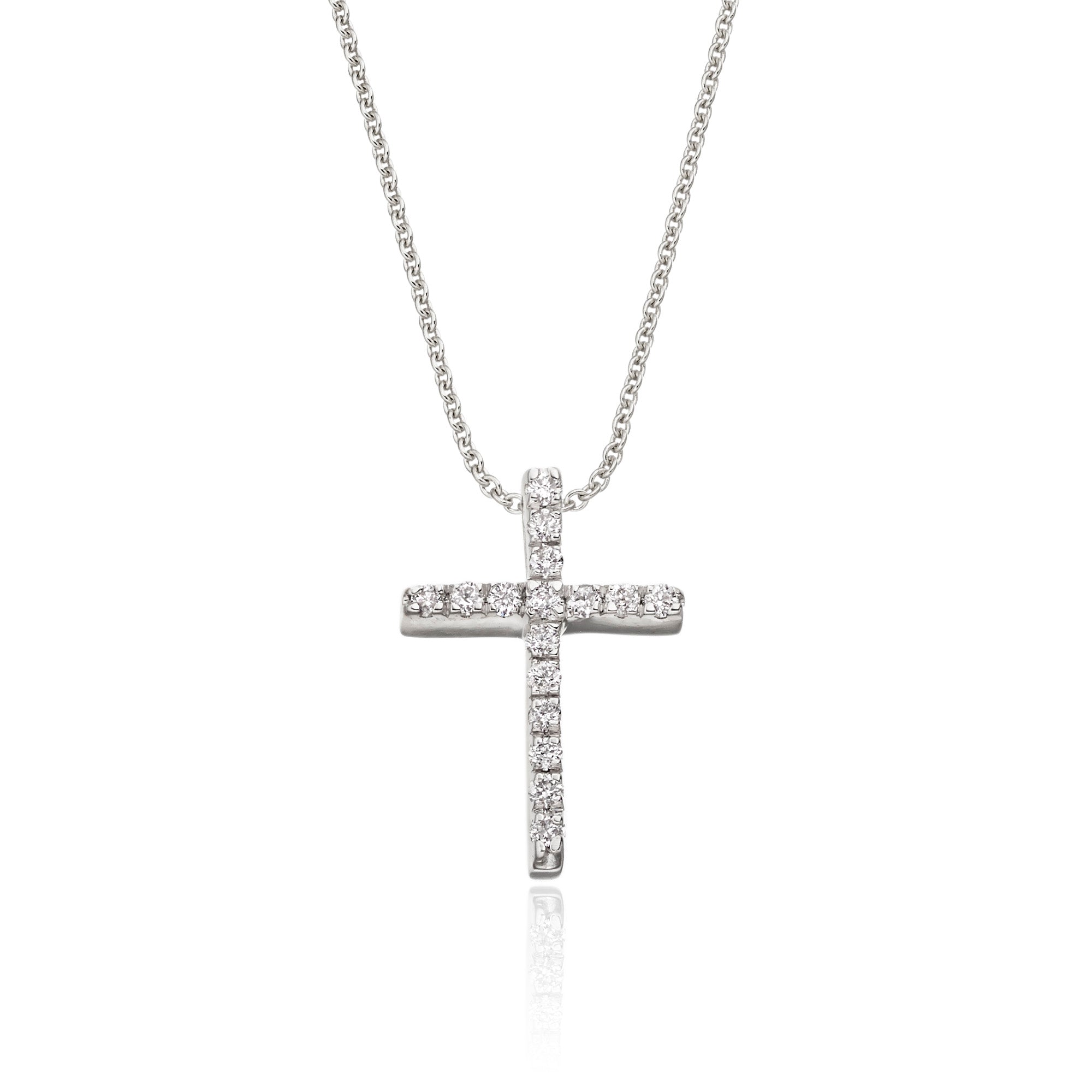 Cross Pendant 0.10ct Diamonds In 18K White Gold