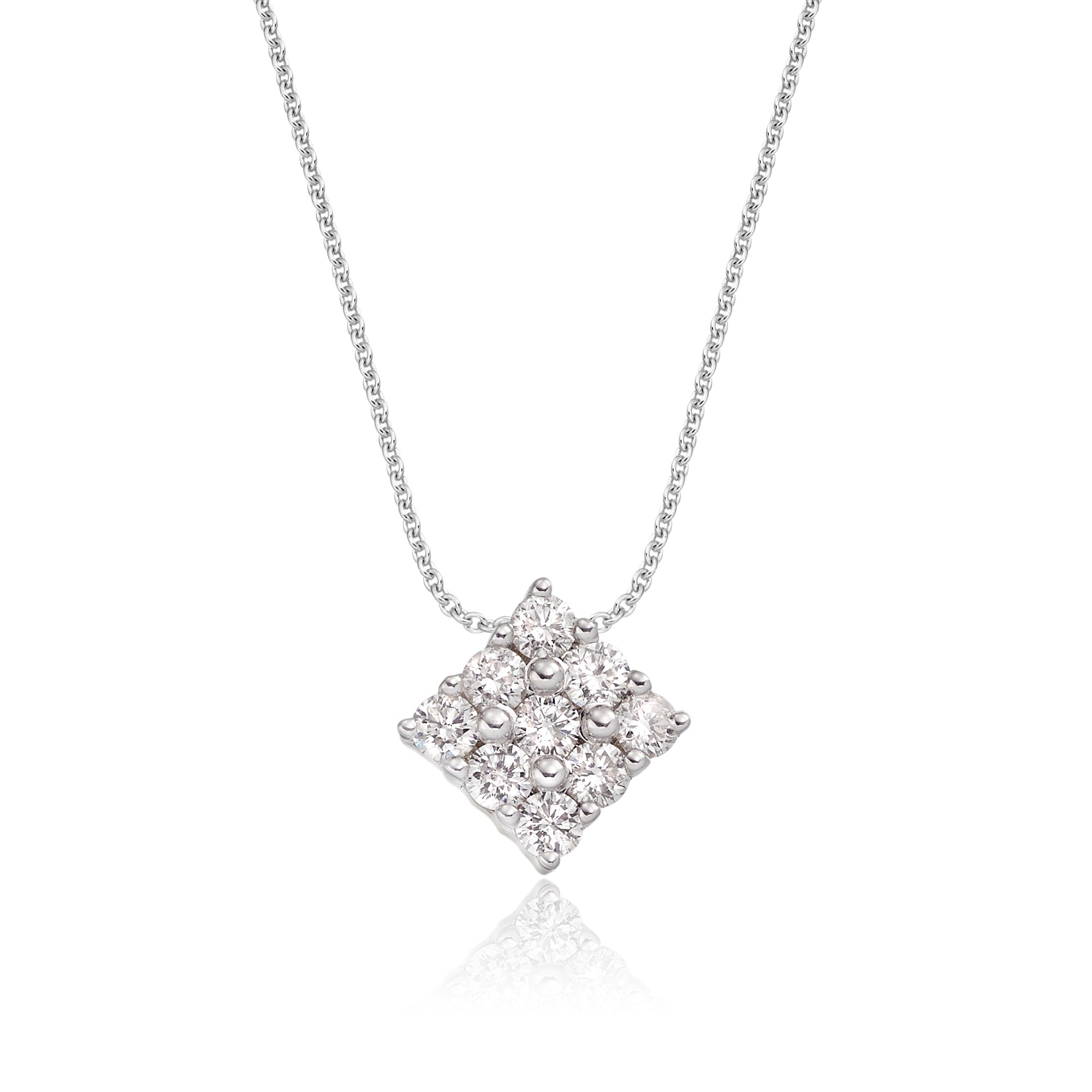 Square 0.30ct cluster diamond pendant in 18K white gold