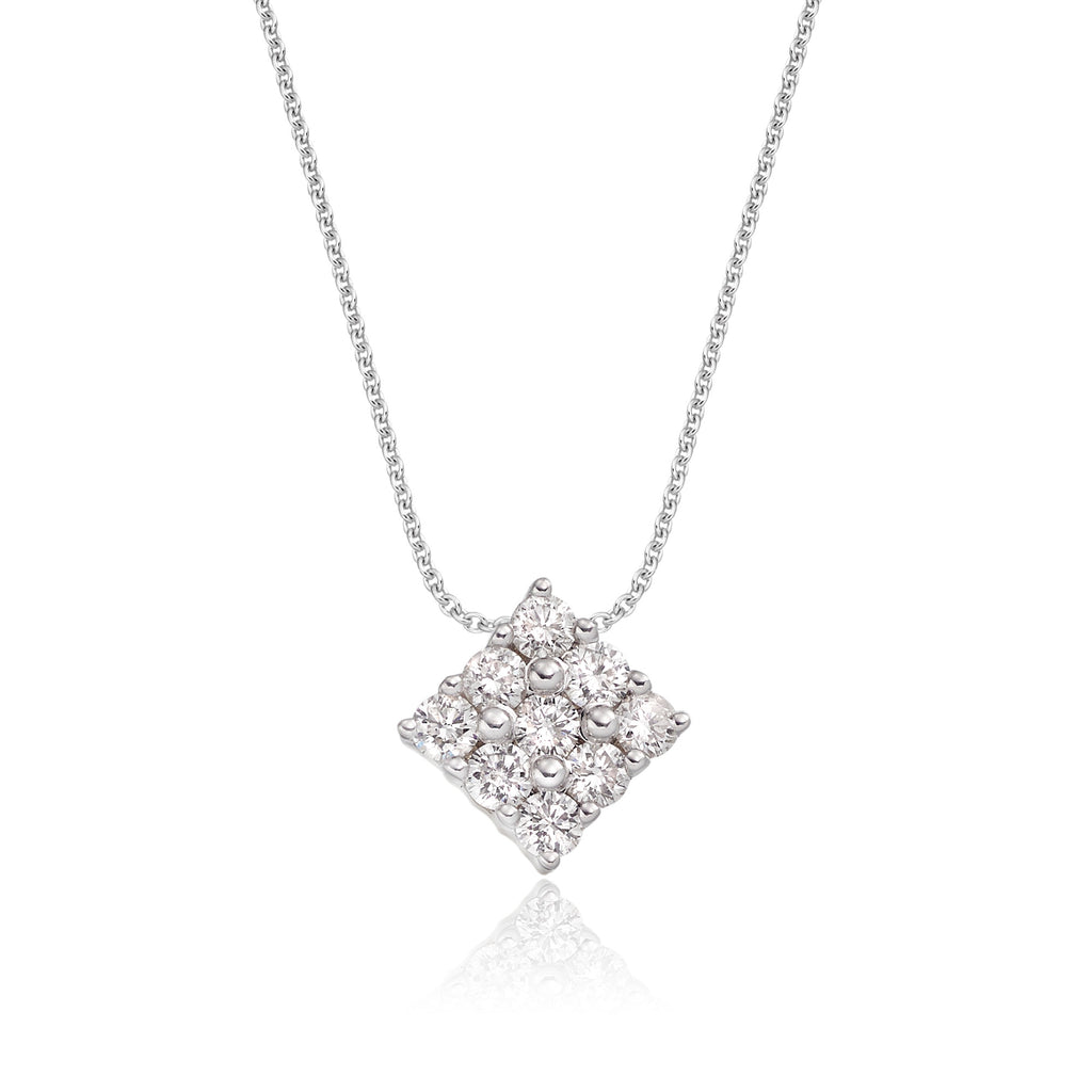 Square 0.30ct cluster diamond pendant in 9K white gold