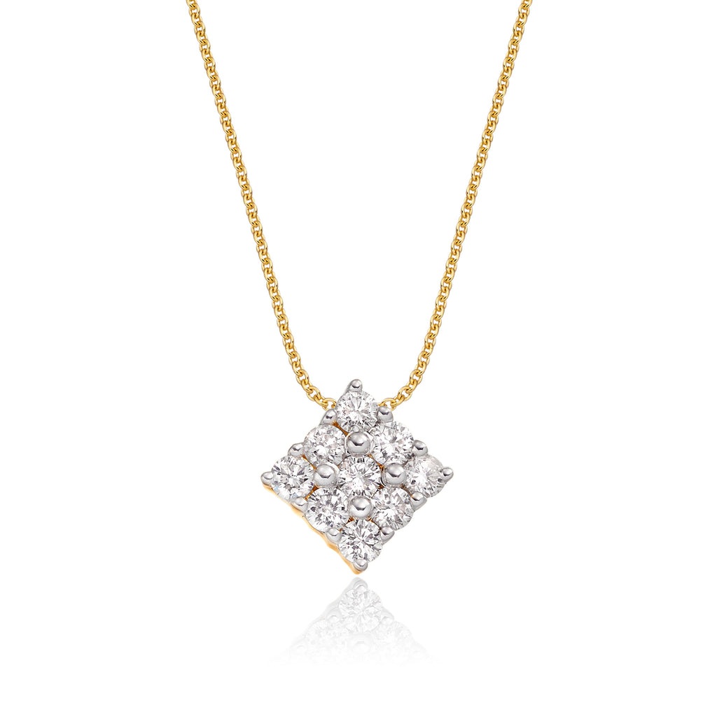Square 0.30ct cluster diamond pendant in 9K yellow gold