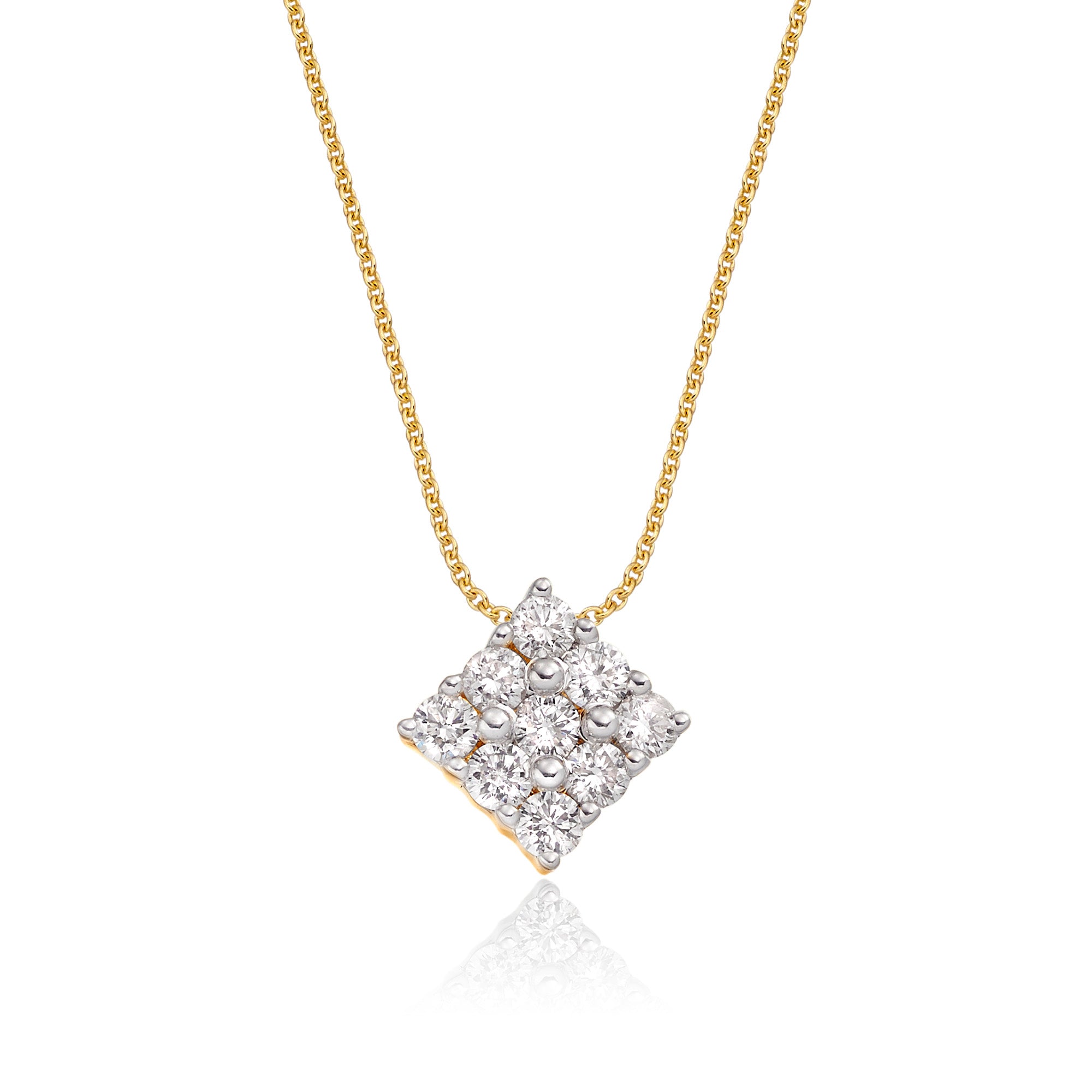 Square 0.30ct cluster diamond pendant in 9K yellow gold