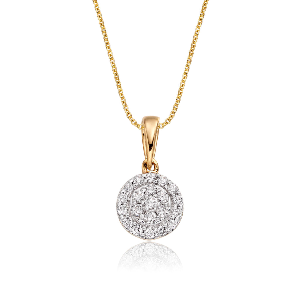 Solar 0.25ct cluster diamond pendant in 9K yellow gold