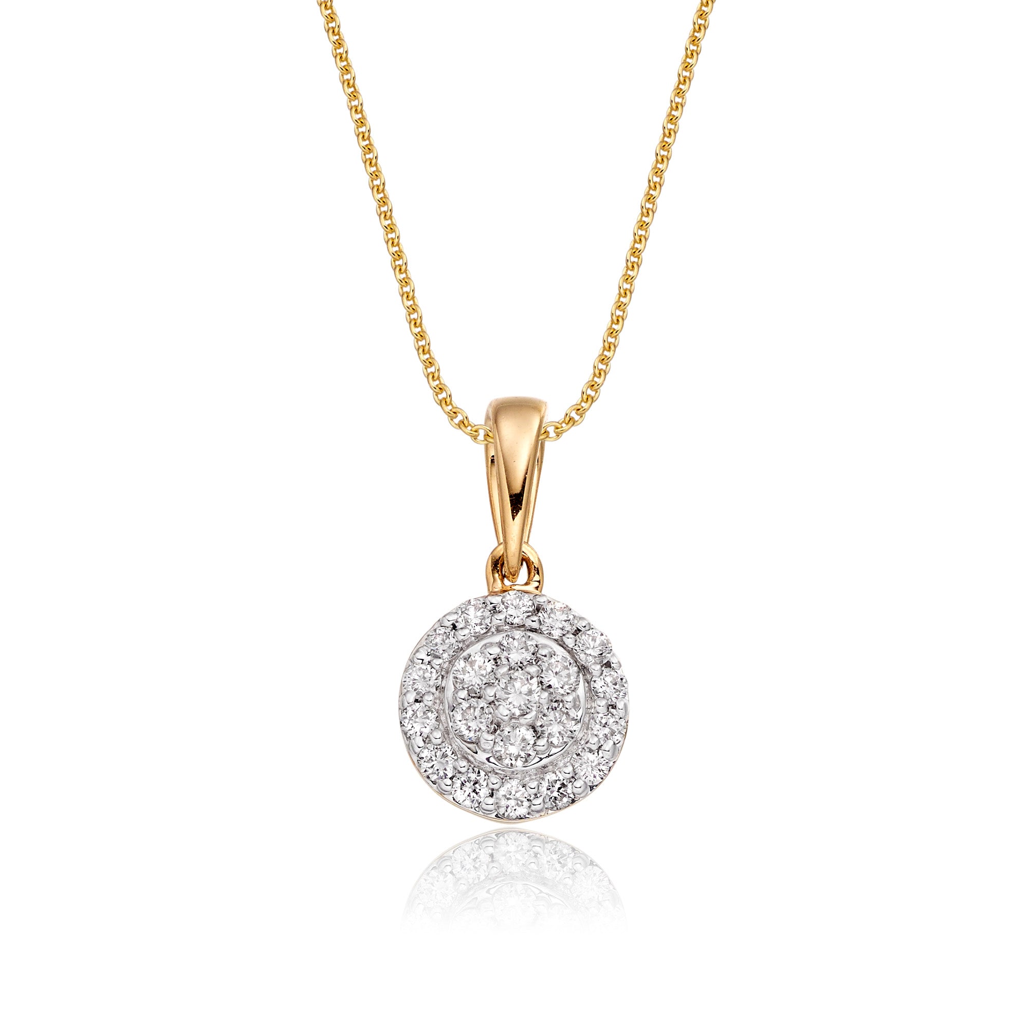 Solar 0.25ct cluster diamond pendant in 9K yellow gold