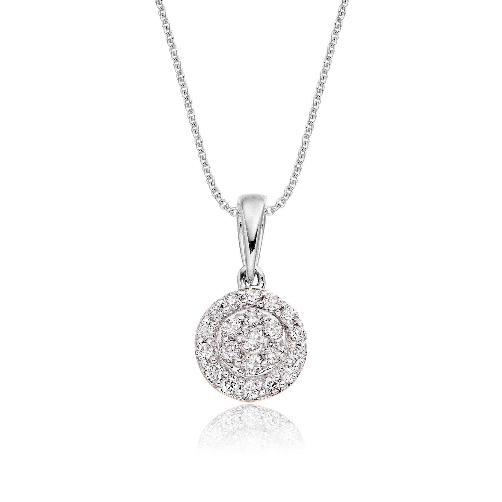 Solar 0.25ct cluster diamond pendant in 9K white gold