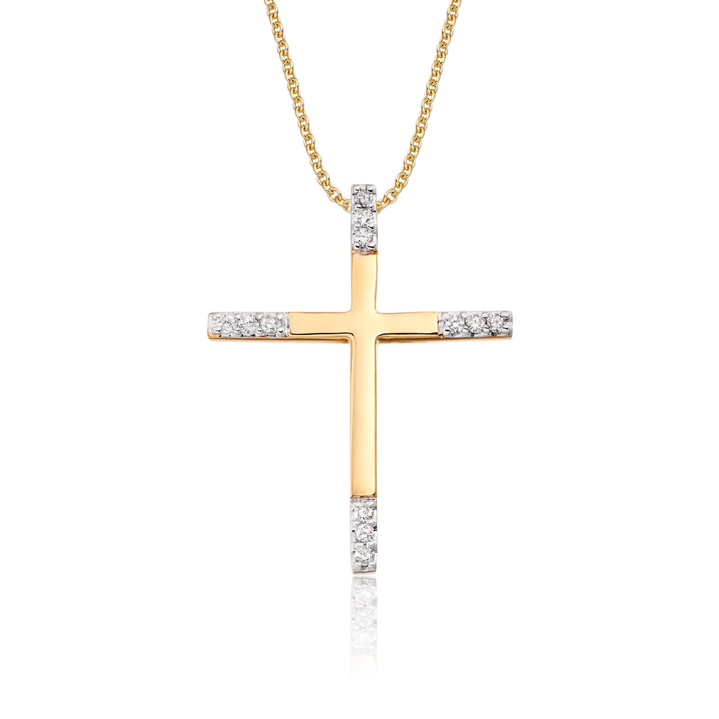 Cross pendant 0.15ct diamonds in 9K yellow gold 