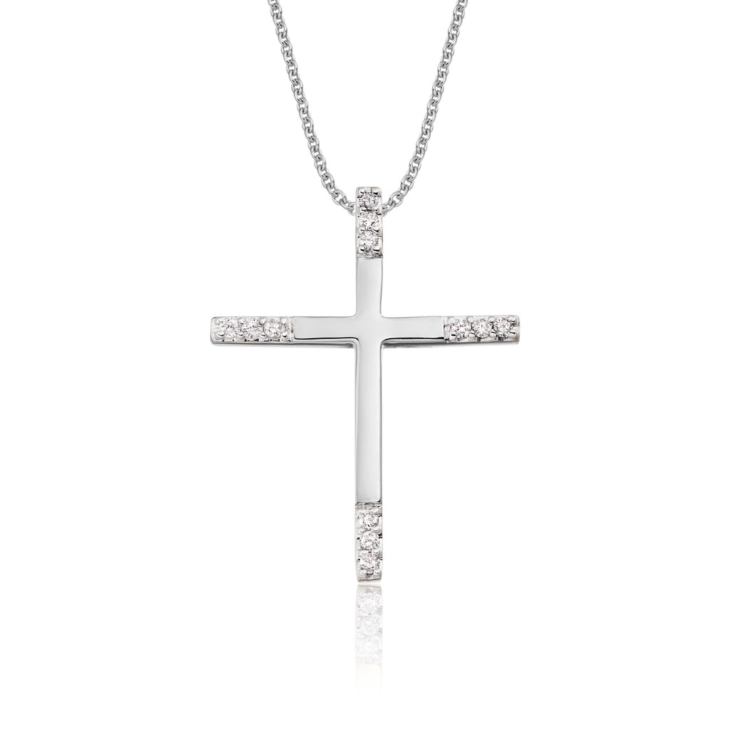 Classic Diamond Cross Pendant 0.15ct In 18K White Gold