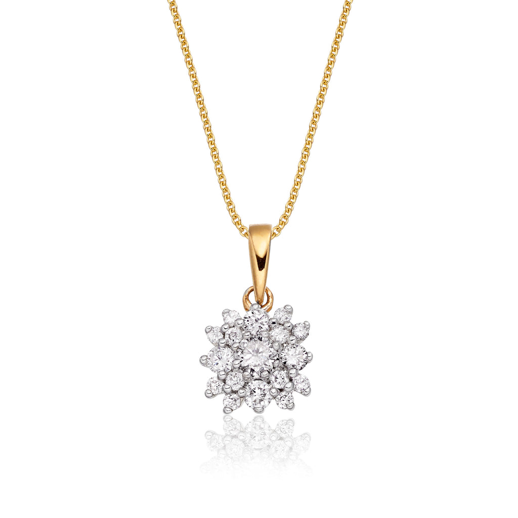 Blossom 0.30ct cluster diamond pendant in 9K yellow gold
