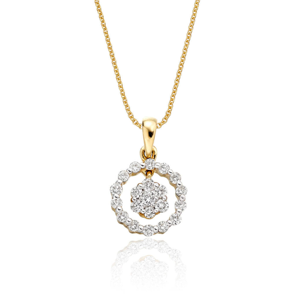 Orbit 0.25ct cluster diamond pendant in 9K yellow gold
