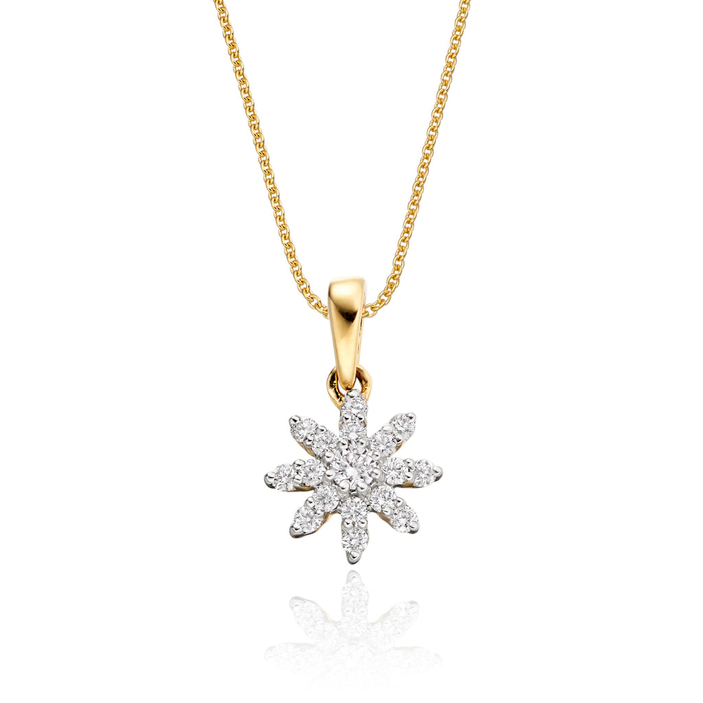 Lotus 0.25ct cluster diamond pendant in 9K yellow gold