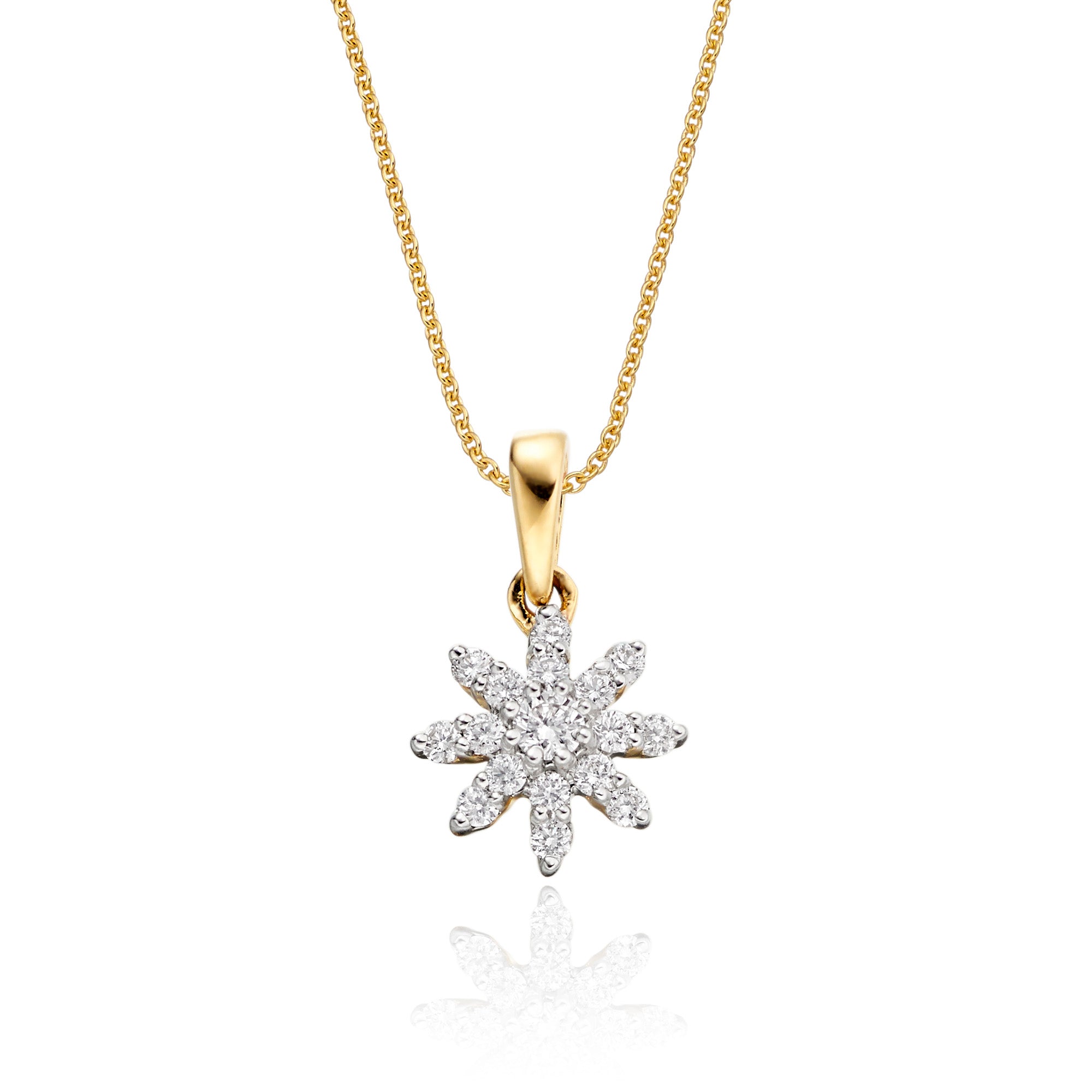 Lotus 0.25ct cluster diamond pendant in 9K yellow gold