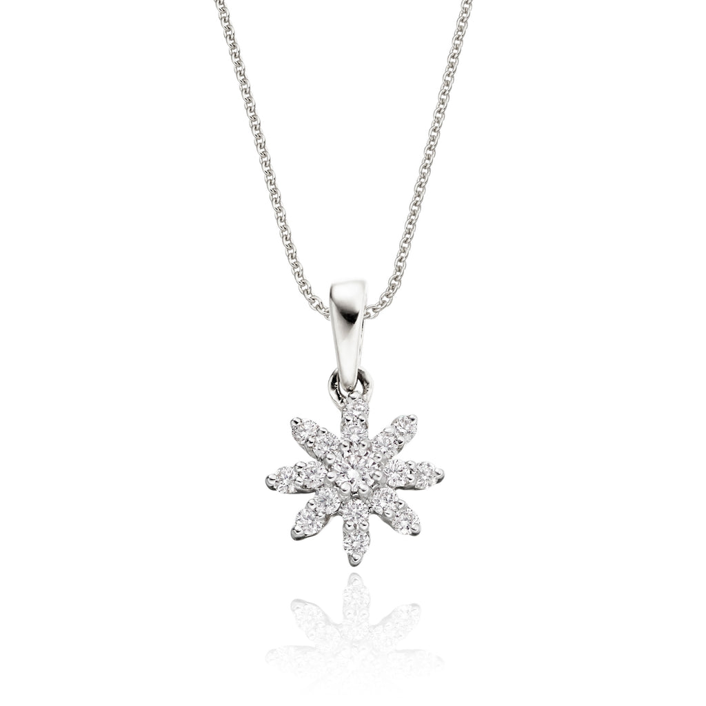 Lotus 0.25ct cluster diamond pendant in 18K white gold