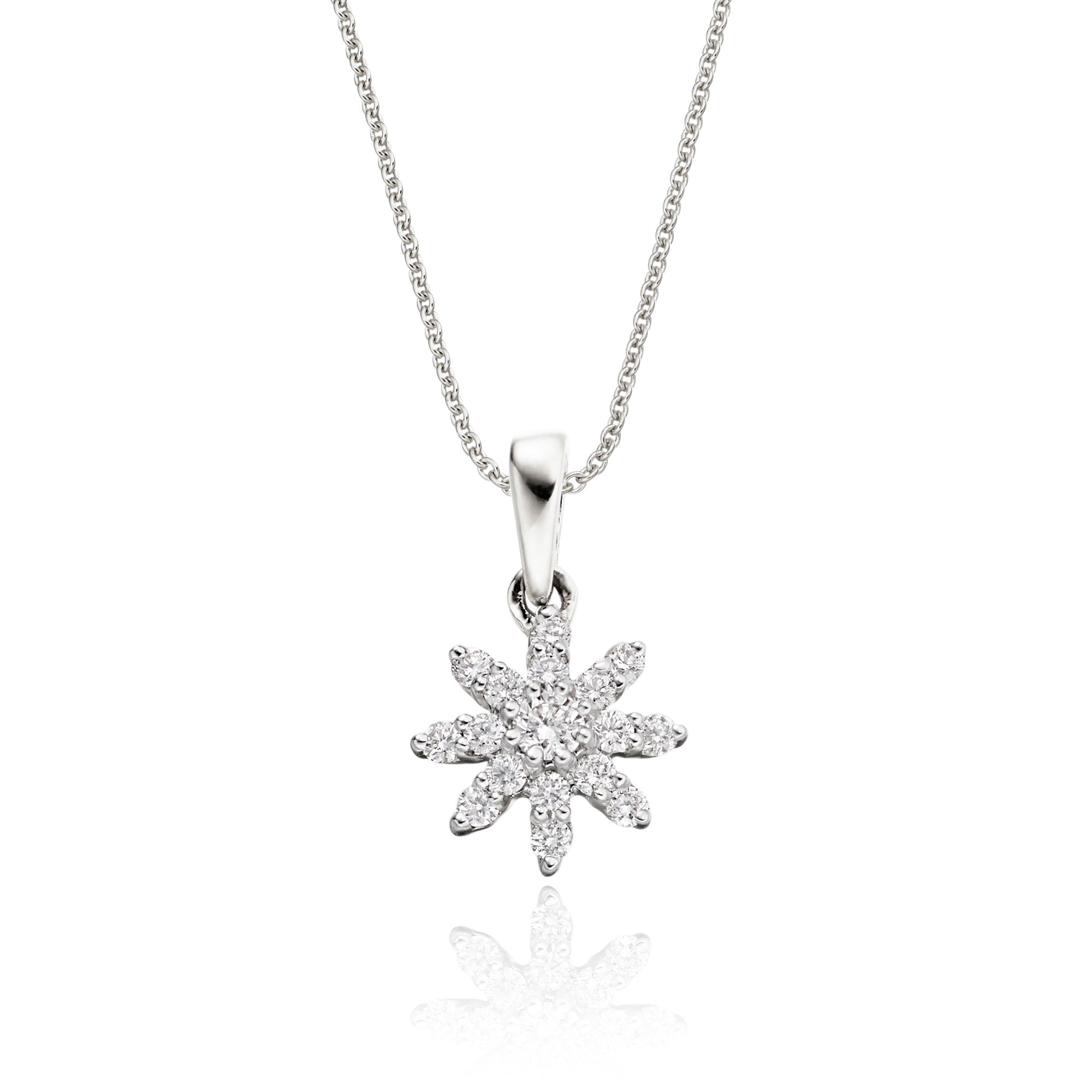 Lotus 0.25ct cluster diamond pendant in 9K white gold
