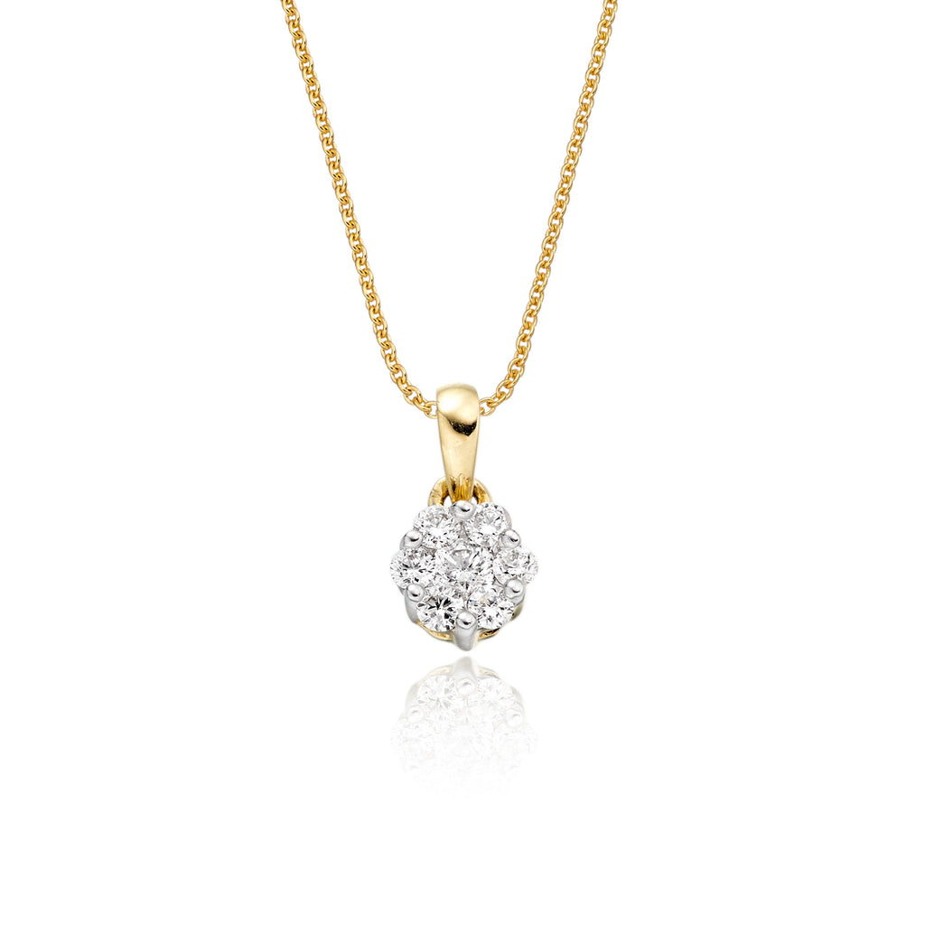 Flower shape 0.20ct cluster diamond pendant in 9K yellow gold