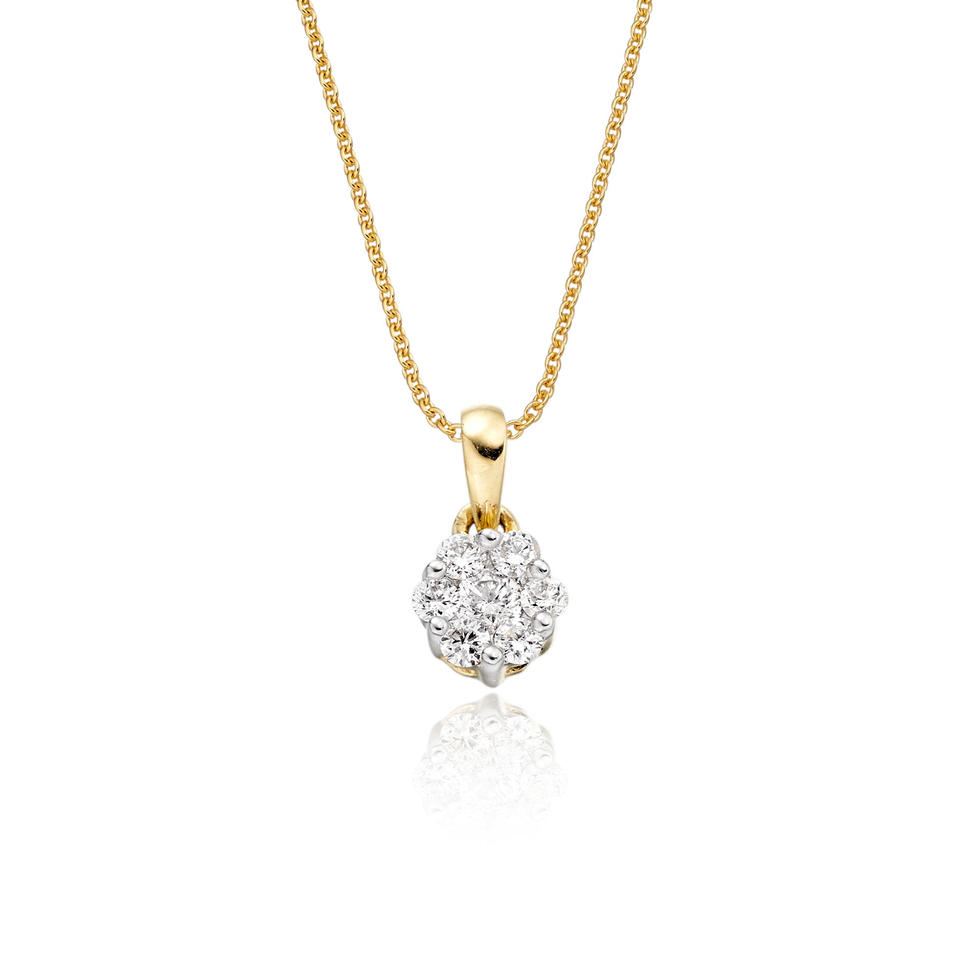 Flower shape 0.20ct cluster diamond pendant in 9K yellow gold