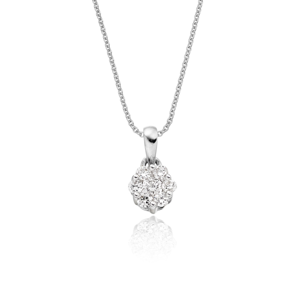 Flower shape 0.20ct cluster diamond pendant in 9K white gold