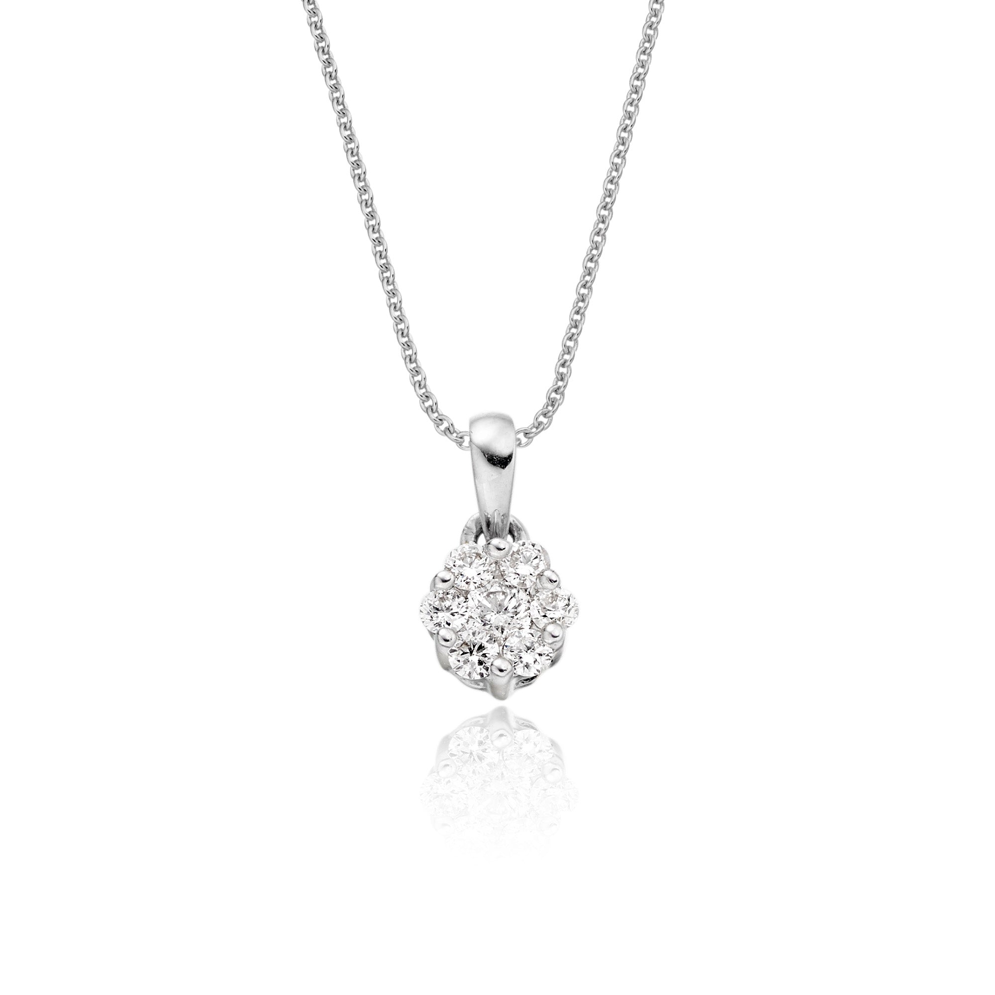 Flower shape 0.20ct cluster diamond pendant in 9K white gold