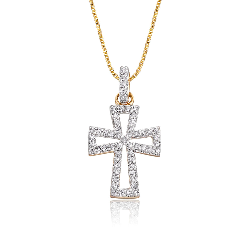 Cross pendant 0.15ct diamonds in 9K yellow gold