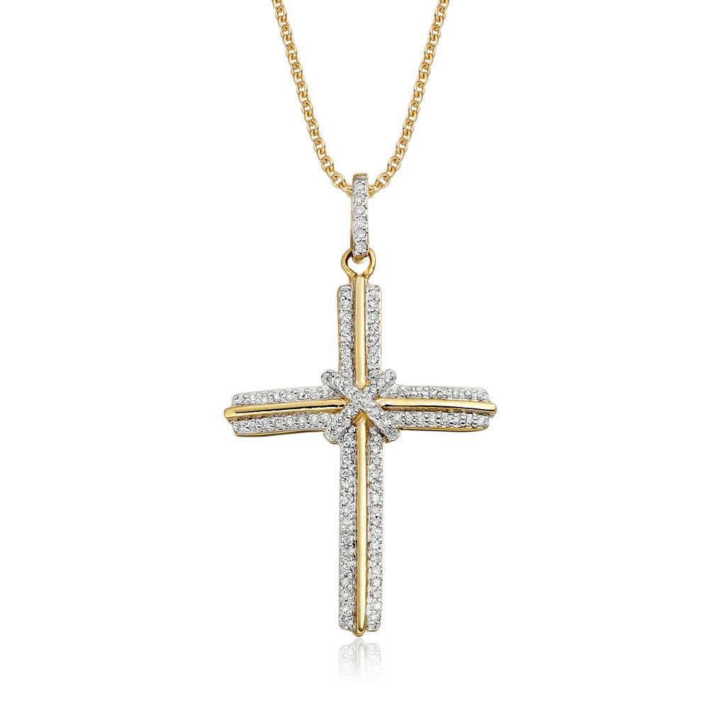 Elevation cross pendant 0.30ct diamonds in 9K yellow gold