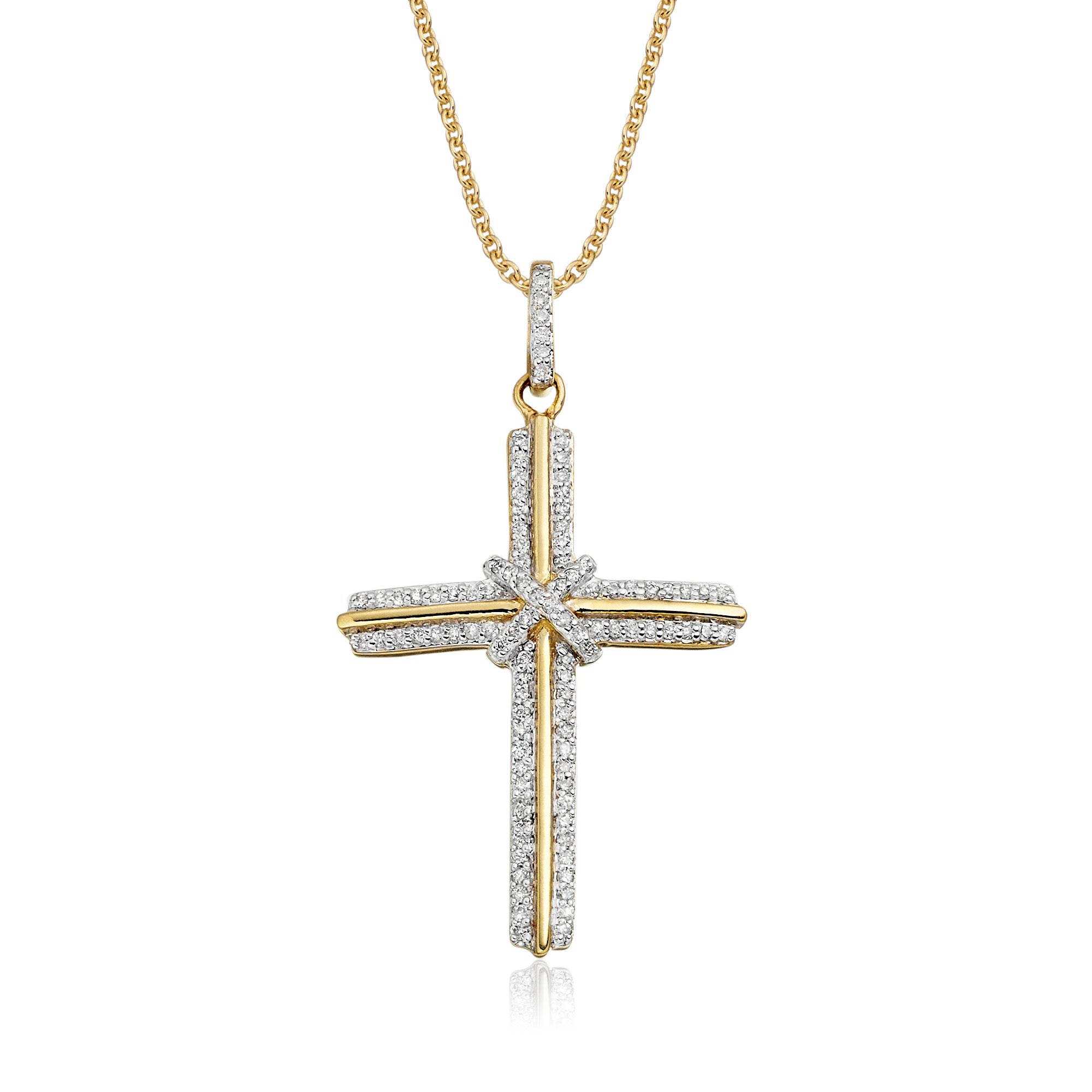 Elevation cross pendant 0.30ct diamonds in 9K yellow gold