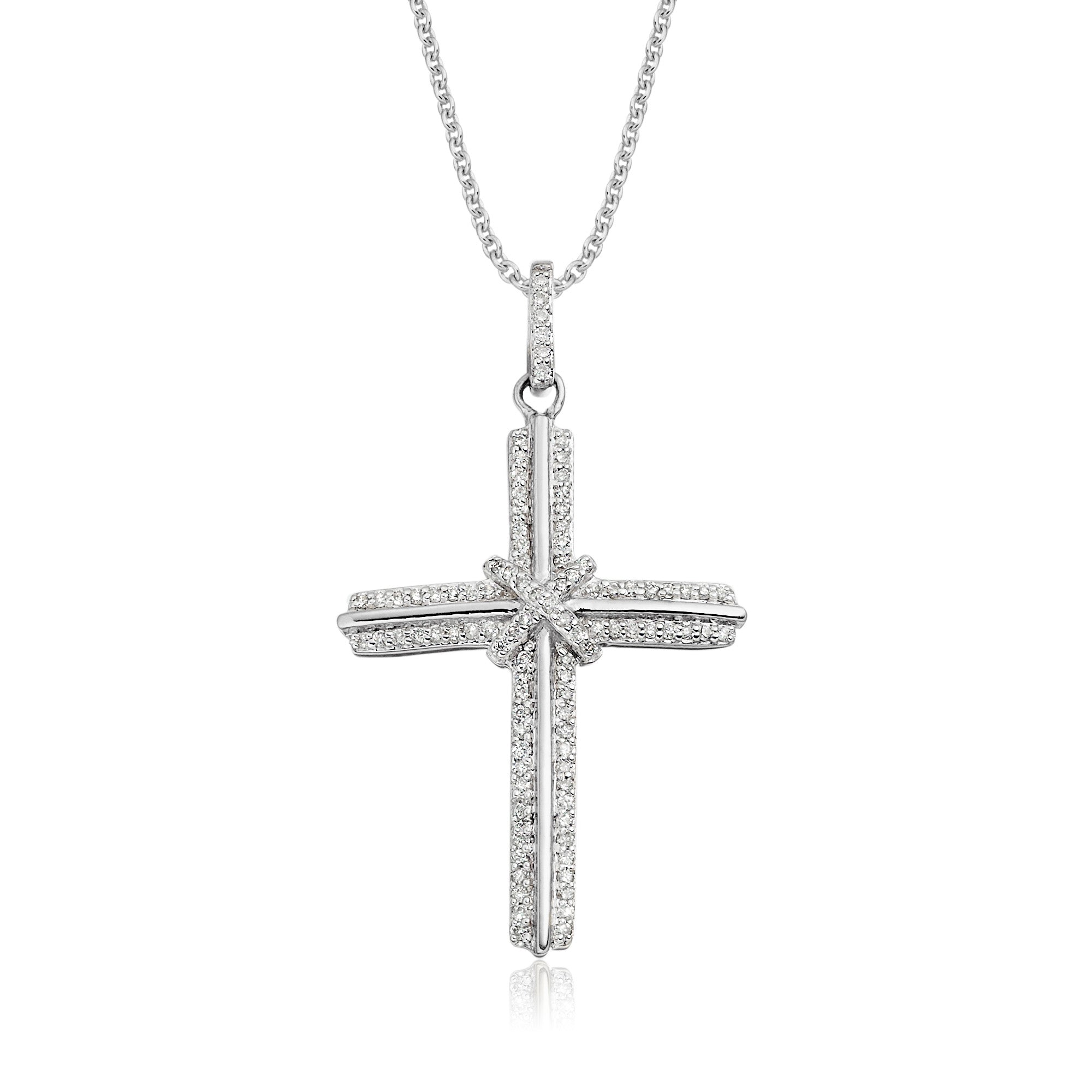 Elevation cross pendant 0.30ct diamonds in 18K white gold