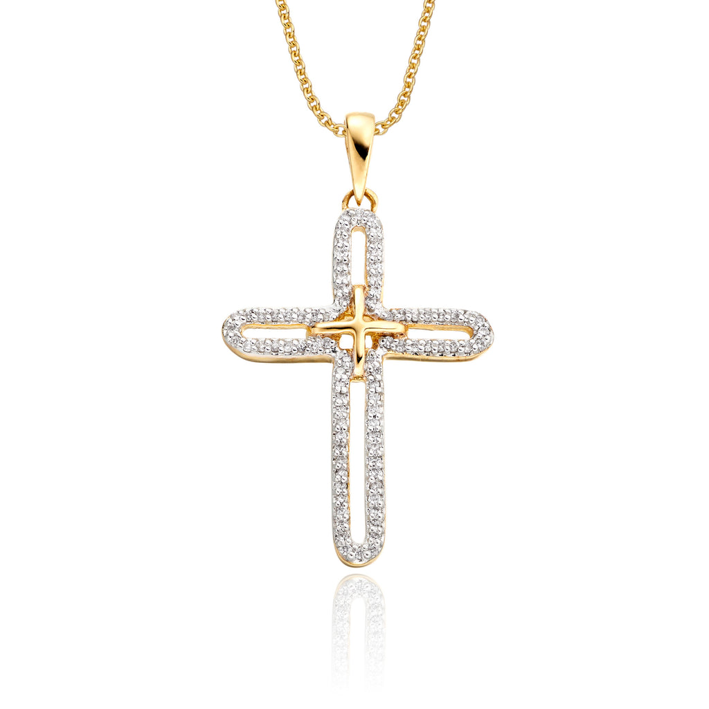 Eternity cross pendant 0.25ct diamonds in 9K yellow gold