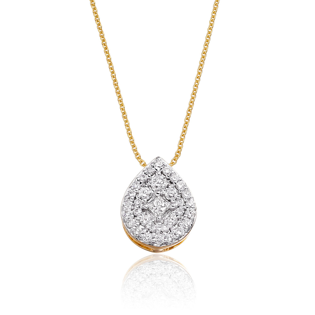 Pear shape 0.25ct cluster diamond pendant in 9K yellow gold