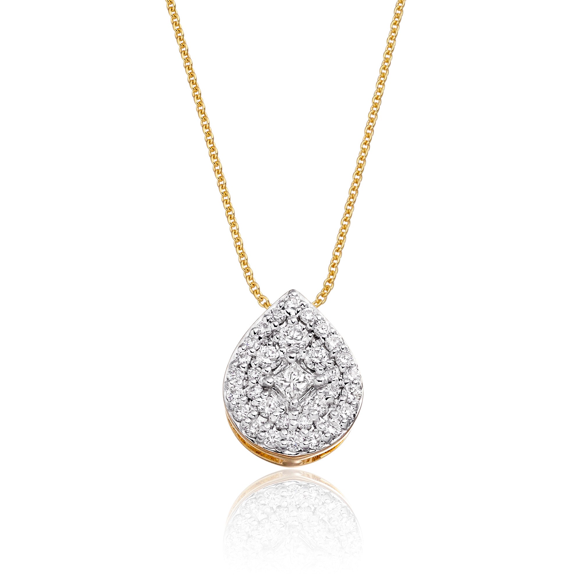 Pear shape 0.25ct cluster diamond pendant in 9K yellow gold