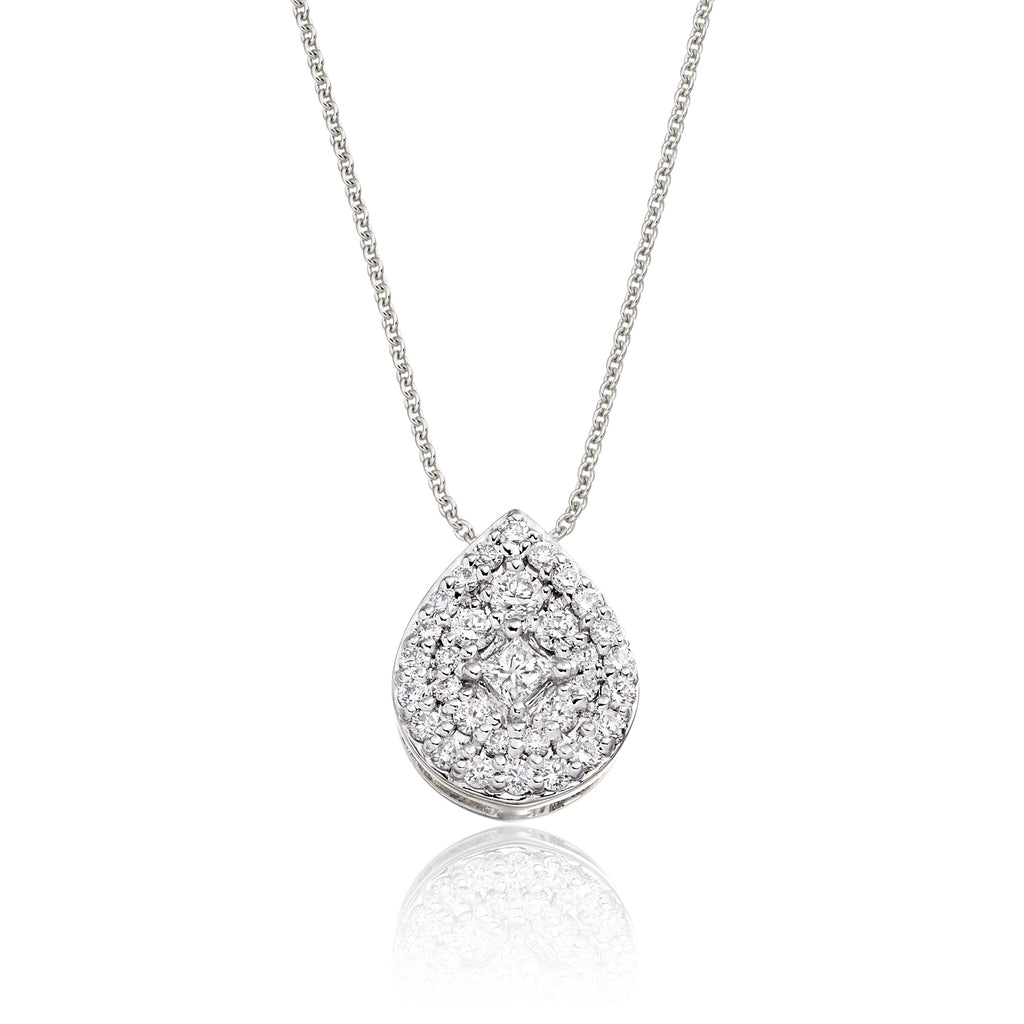Pear shape 0.25ct cluster diamond pendant in 18K white gold