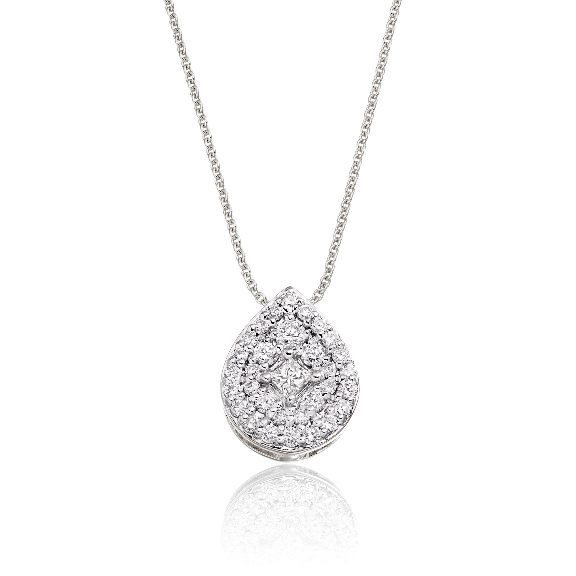 Pear shape 0.25ct cluster diamond pendant in 18K white gold