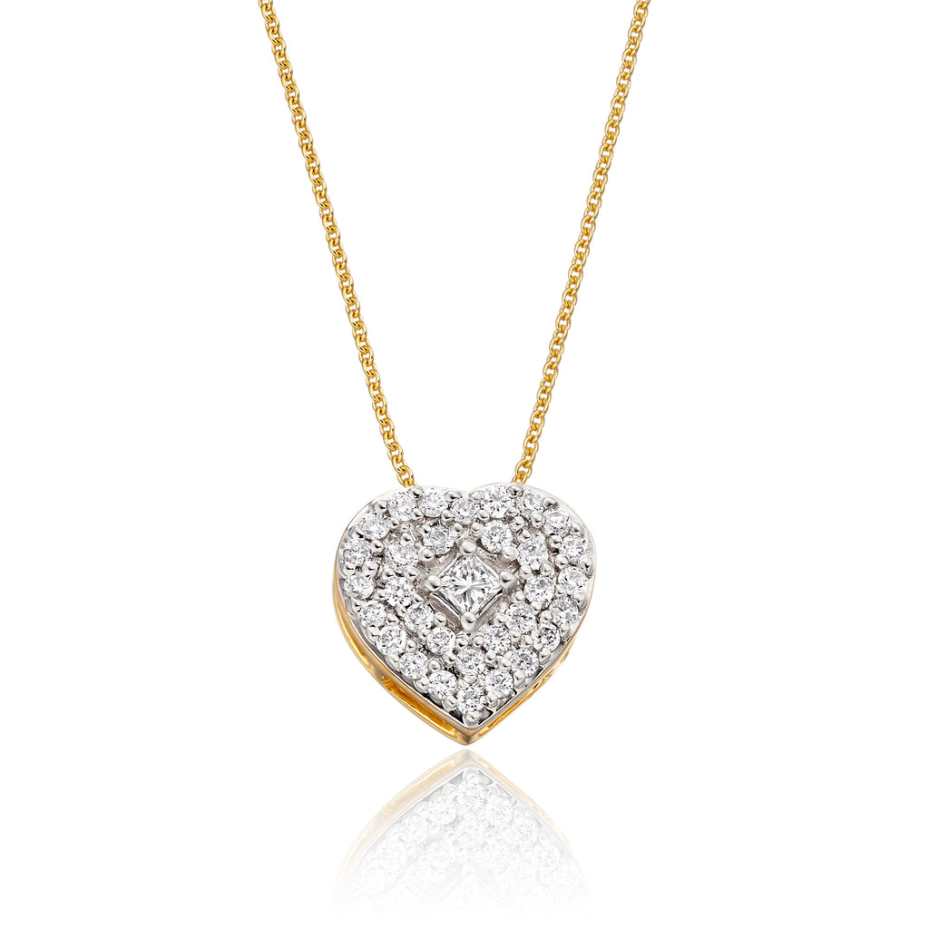 Heart cluster 0.25ct diamond pendant in 9K yellow gold