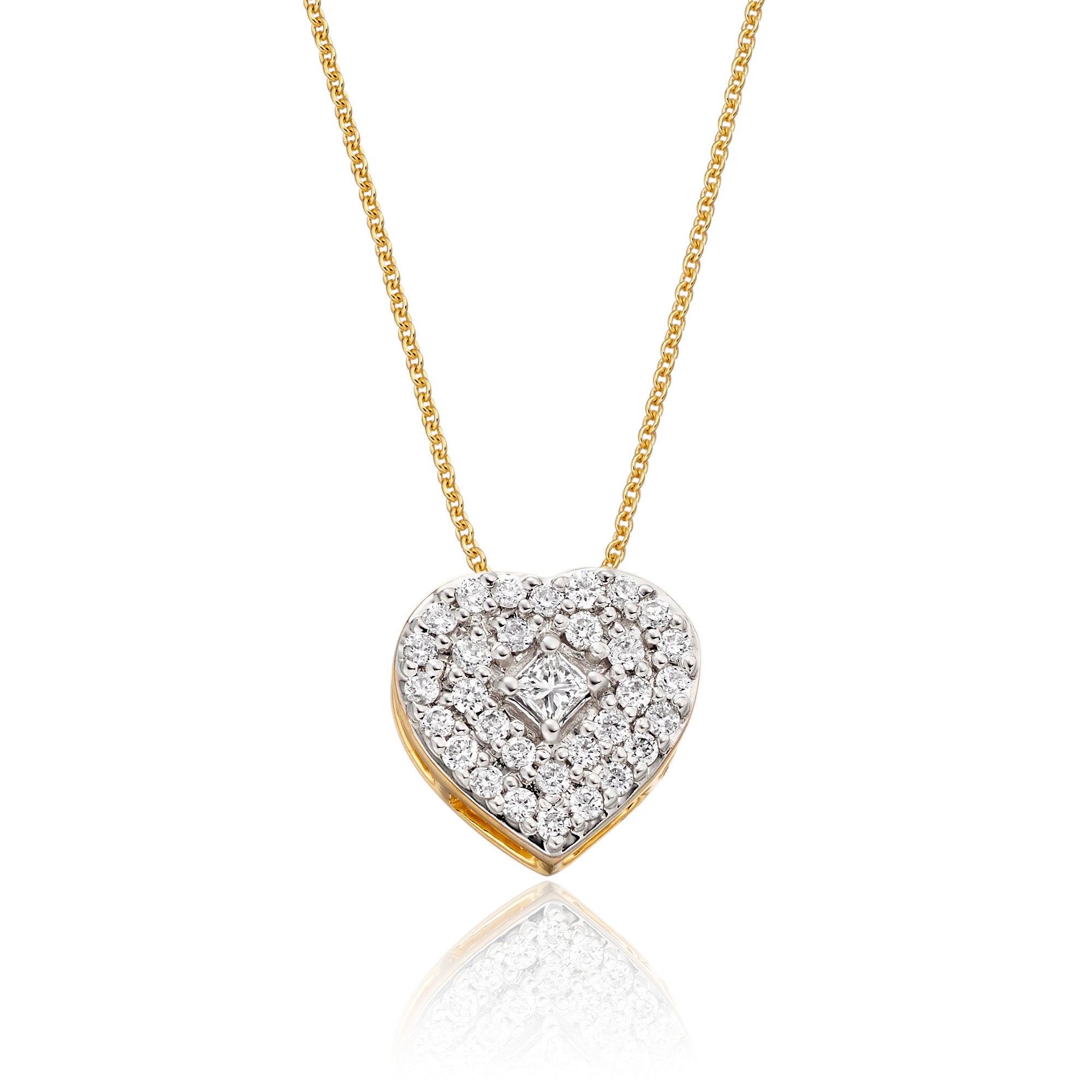Heart cluster 0.25ct diamond pendant in 9K yellow gold
