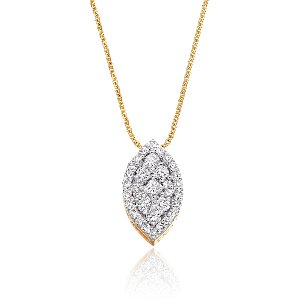 Marquise shape 0.30ct cluster diamond pendant in 9K yellow gold