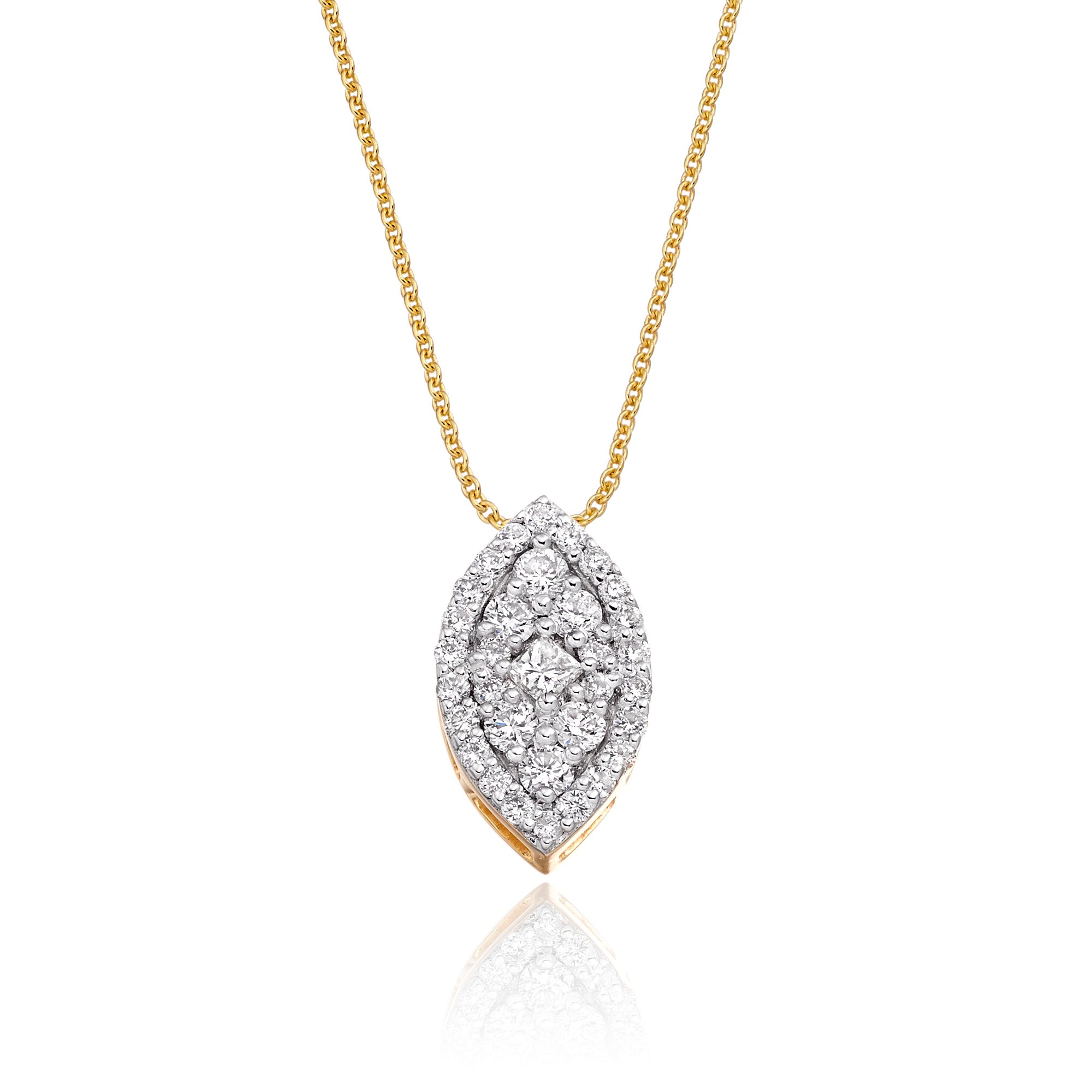 Marquise shape 0.30ct cluster diamond pendant in 9K yellow gold