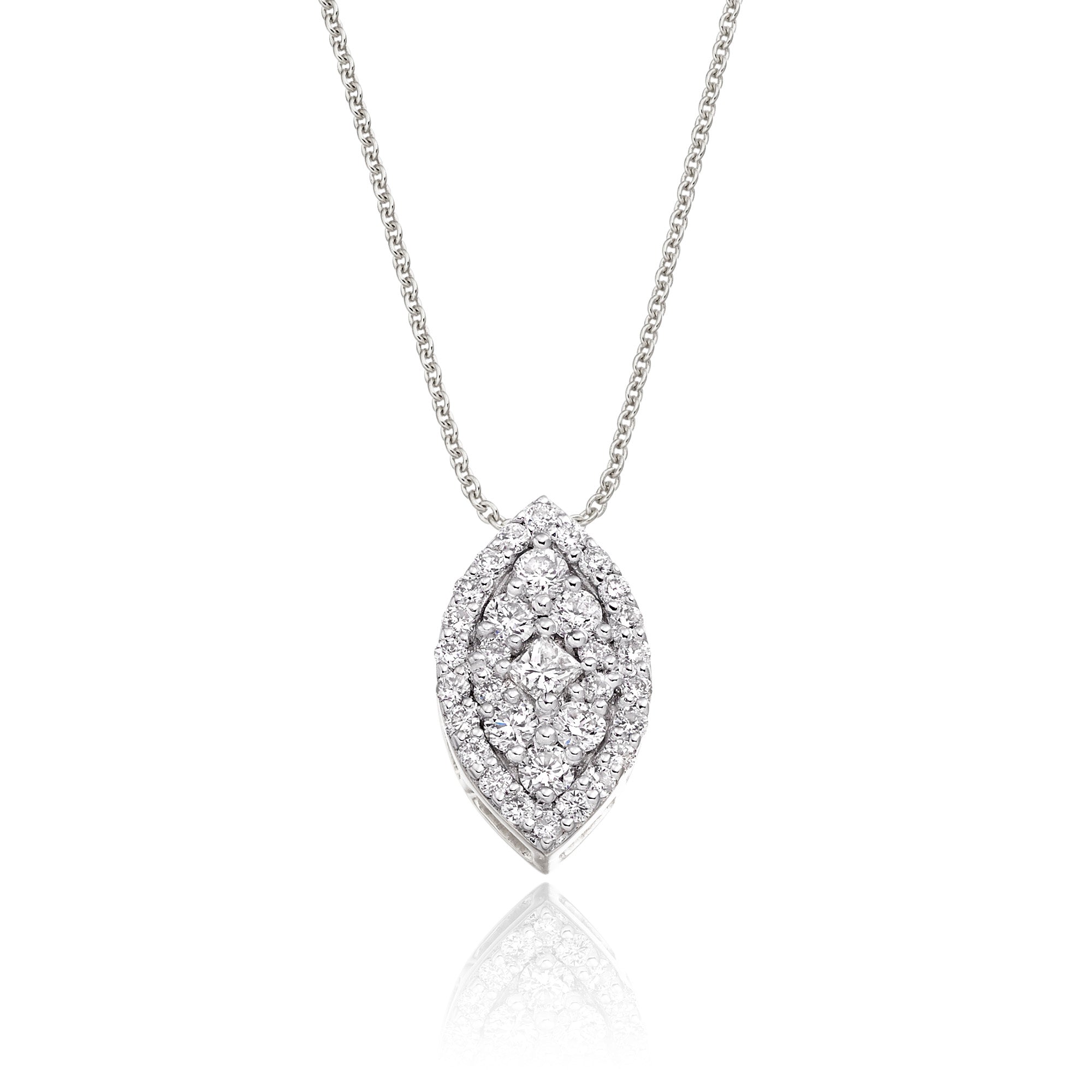 Marquise shape 0.30ct cluster diamond pendant in 18K white gold
