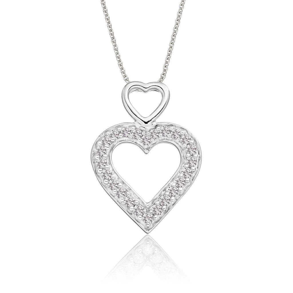 Double heart 0.25ct diamond pendant in 18K white gold