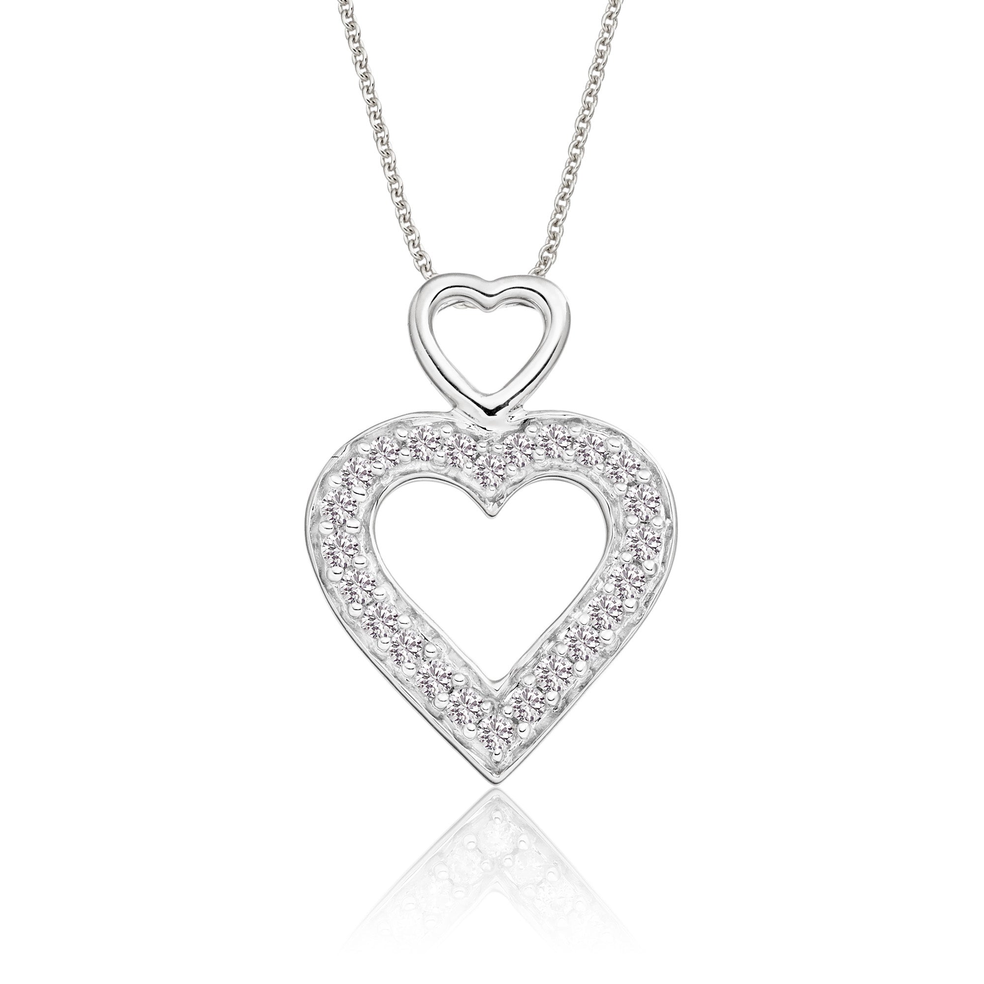 Double heart 0.25ct diamond pendant in 9K white gold