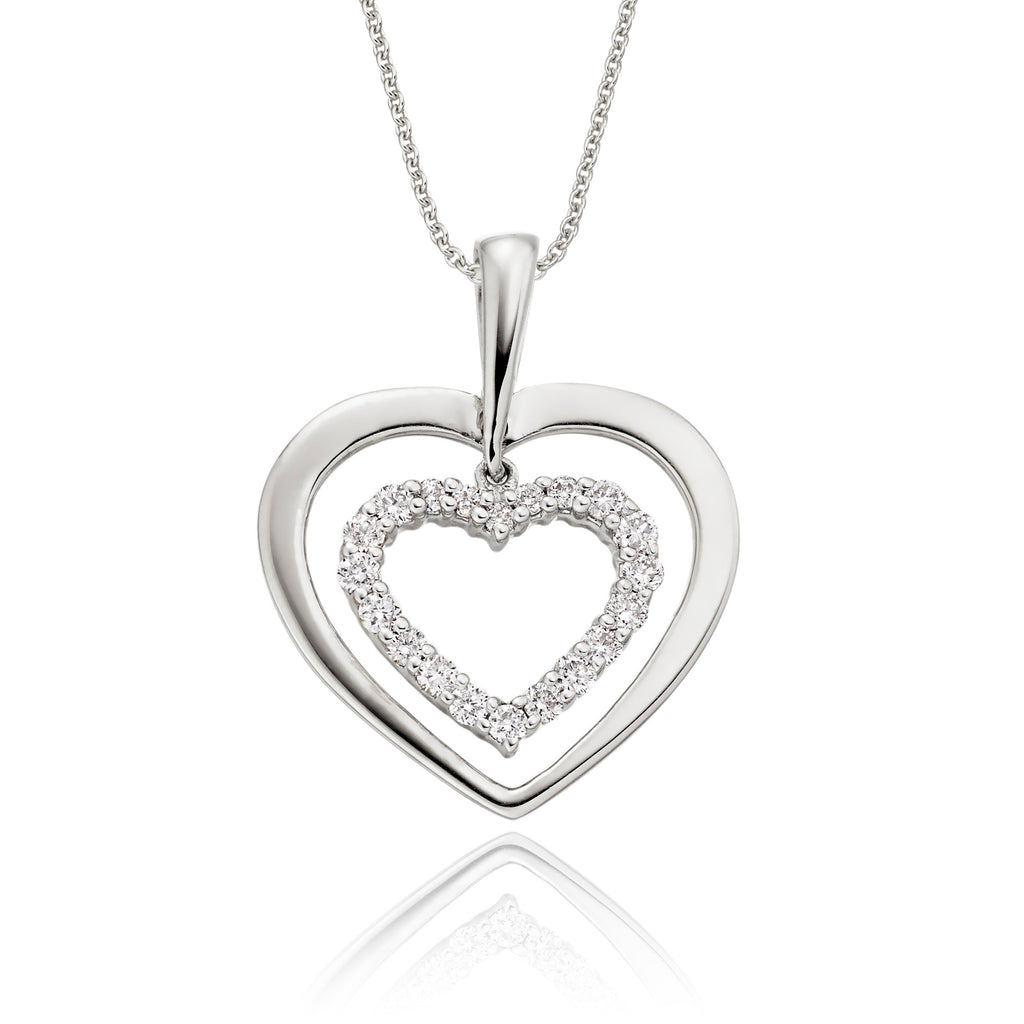 Twin heart 0.23ct diamond pendant in 9K white gold