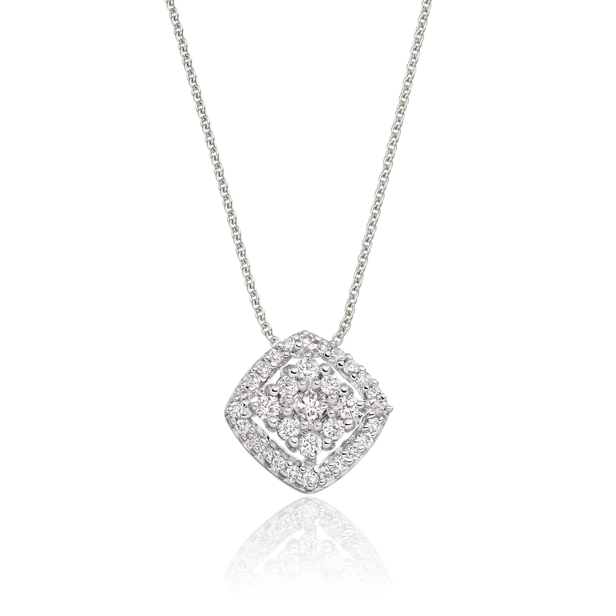 Cushion shape 0.25ct cluster diamond pendant in 9K white gold