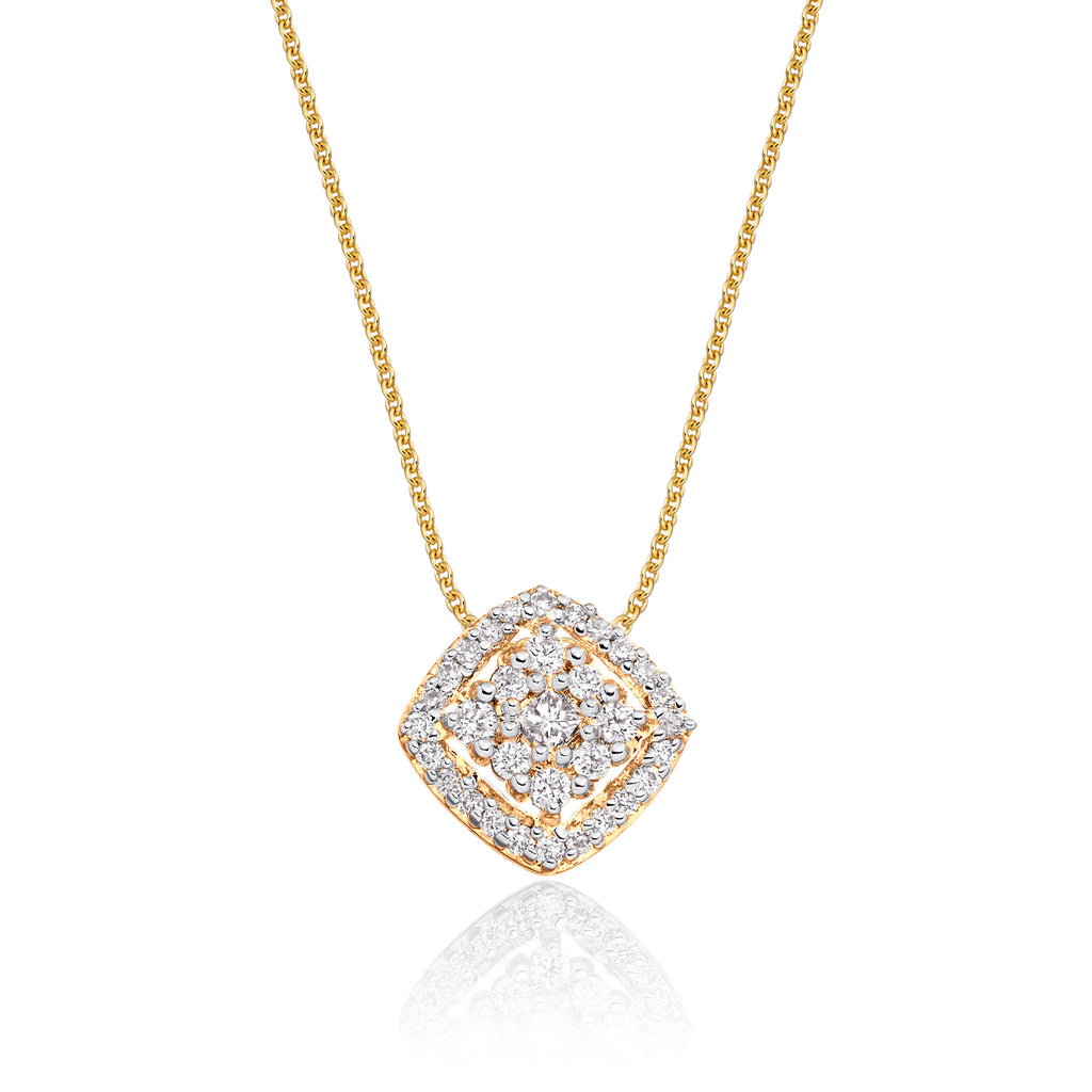Cushion shape 0.25ct cluster diamond pendant in 9K yellow gold