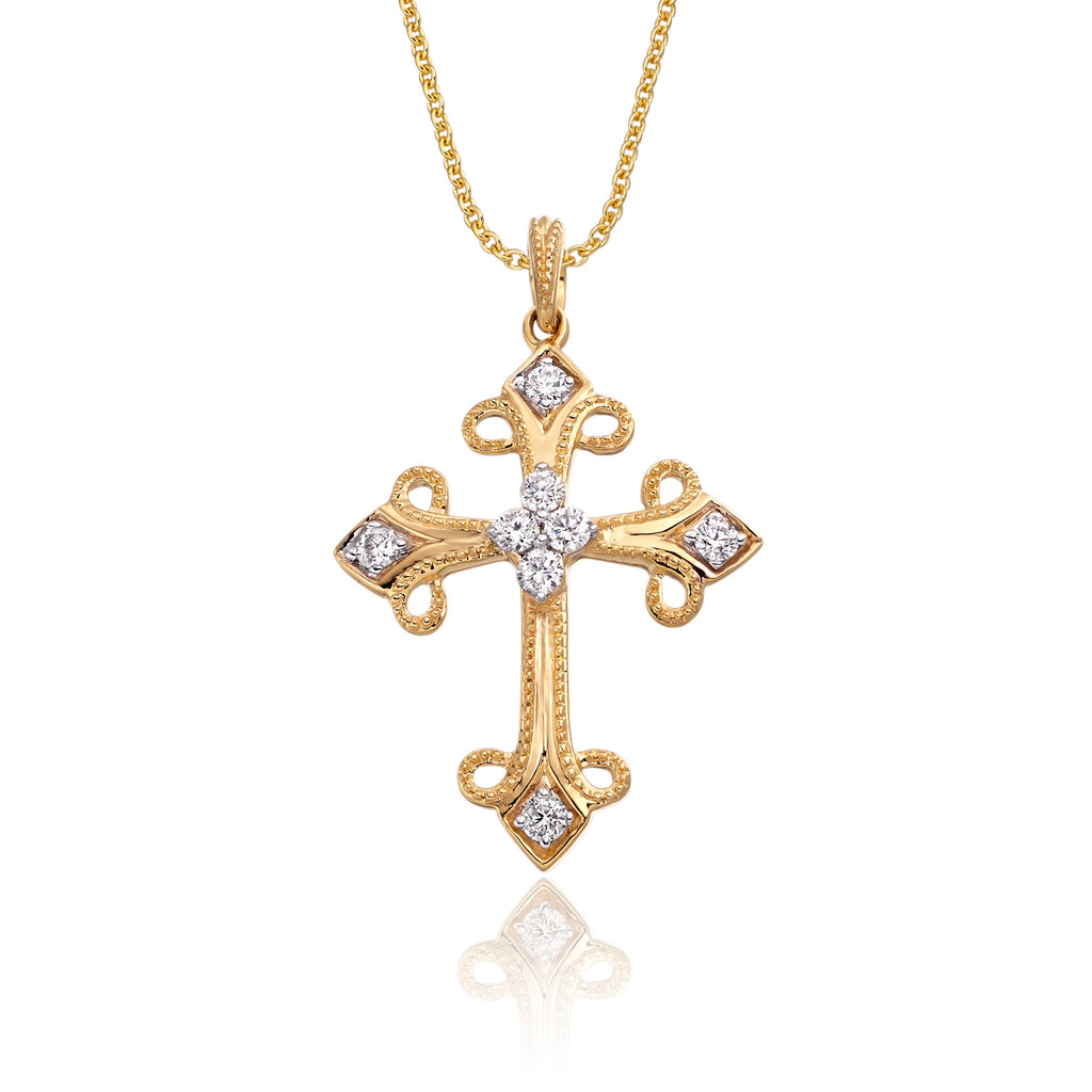 Cross pendant 0.25ct diamonds in 9K yellow gold